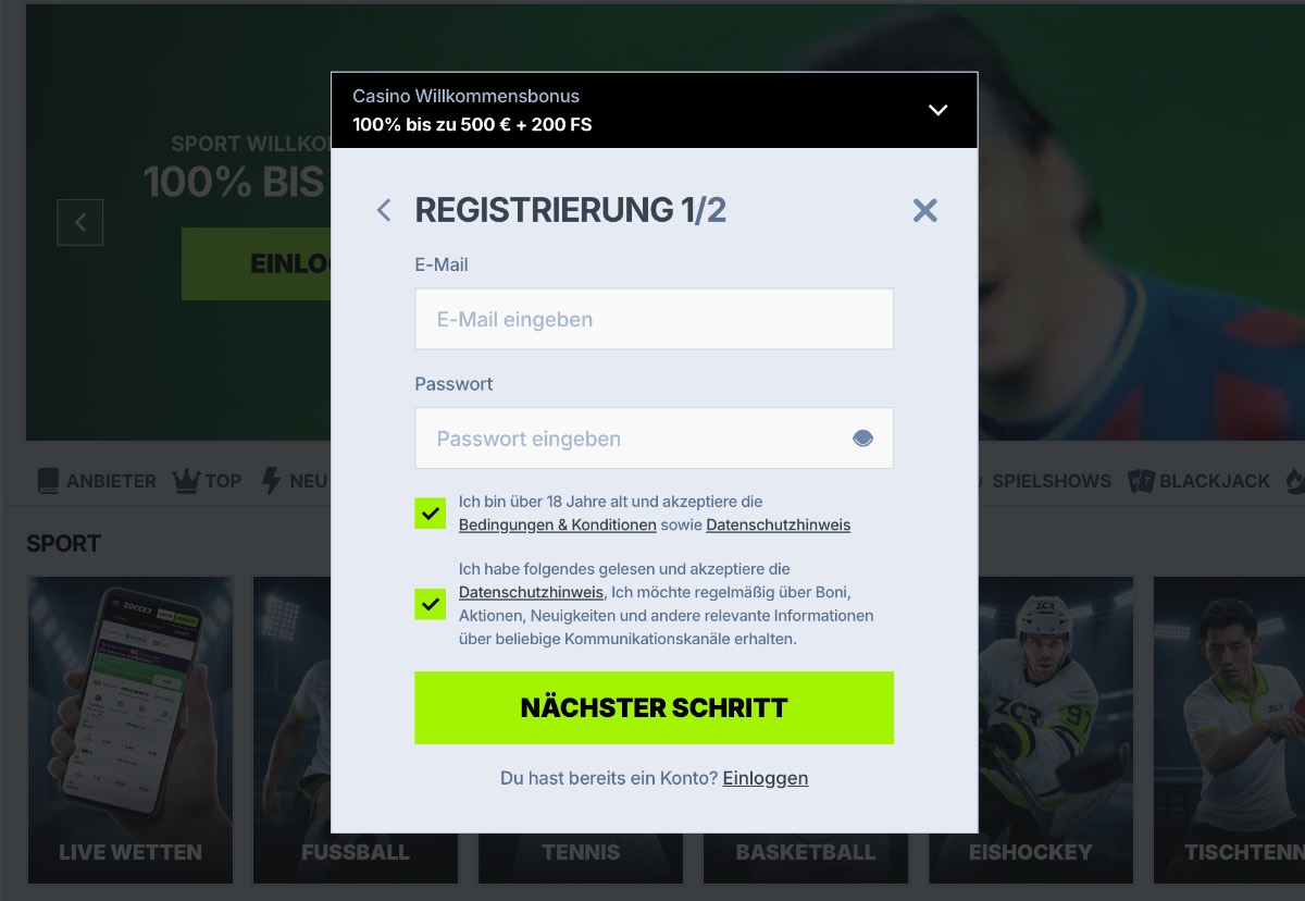 Zoccer Casino Registrierung